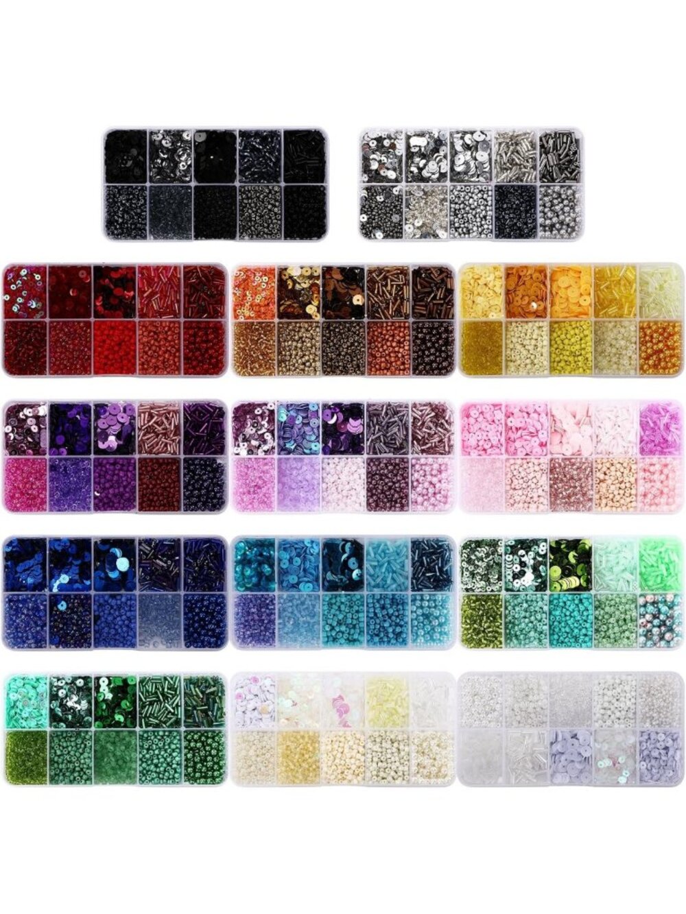 140 Colors Mixed Glass Seed Beads & Loose Sequins - 67,000 Pcs Bulk Craft Supply